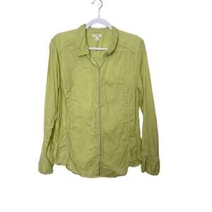 Caslon Collard Long Sleeve Button Up Shirt Women's L Lime‎ Green Lagenlook Sheer